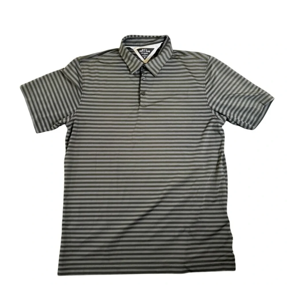 Adidas adiPure Mens Striped Golf Polo Shirt Green Grey Short Sleeve Size M